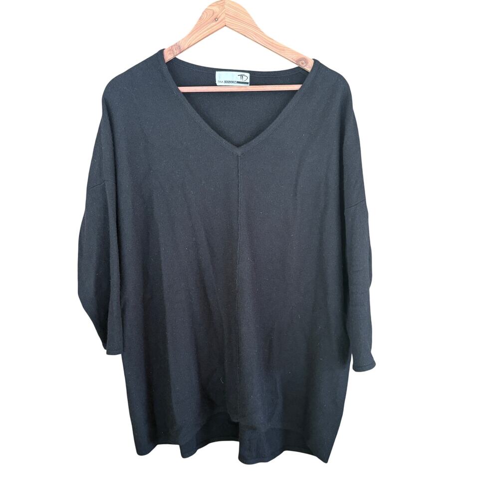 Tina Dragone Cashmere Tunic Sweater M Top  Black Quiet Luxury Old Money Minimal - Picture 2 of 5